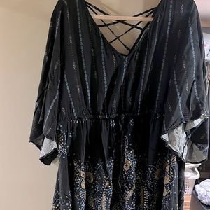 Torrid Babydoll Tunic Top, Size 3, Drawstring Waist, Strappy Back, Shark bite